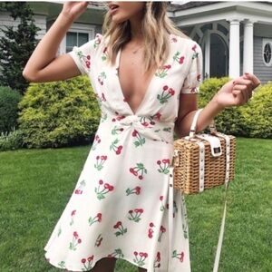 Revolve Privacy Please Wilmar Mini Cherry Coquette Dress‎ Red Cream  Size S